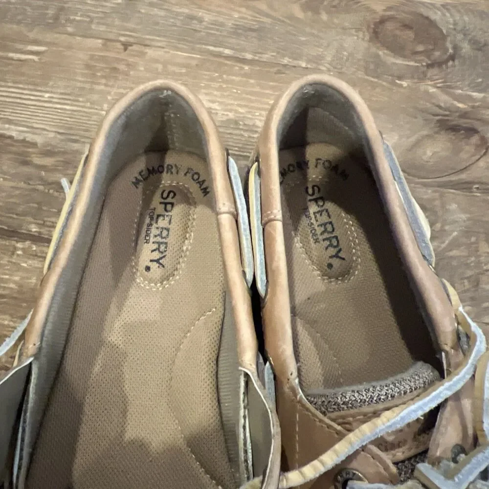 New Sperry Top Sider Bluefish 2 Eye Boat Shoes Linen Oat Womens Sz 8.5 W 9276619